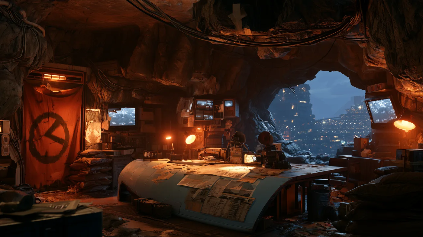The League war room in the wall of Nadir’s crater