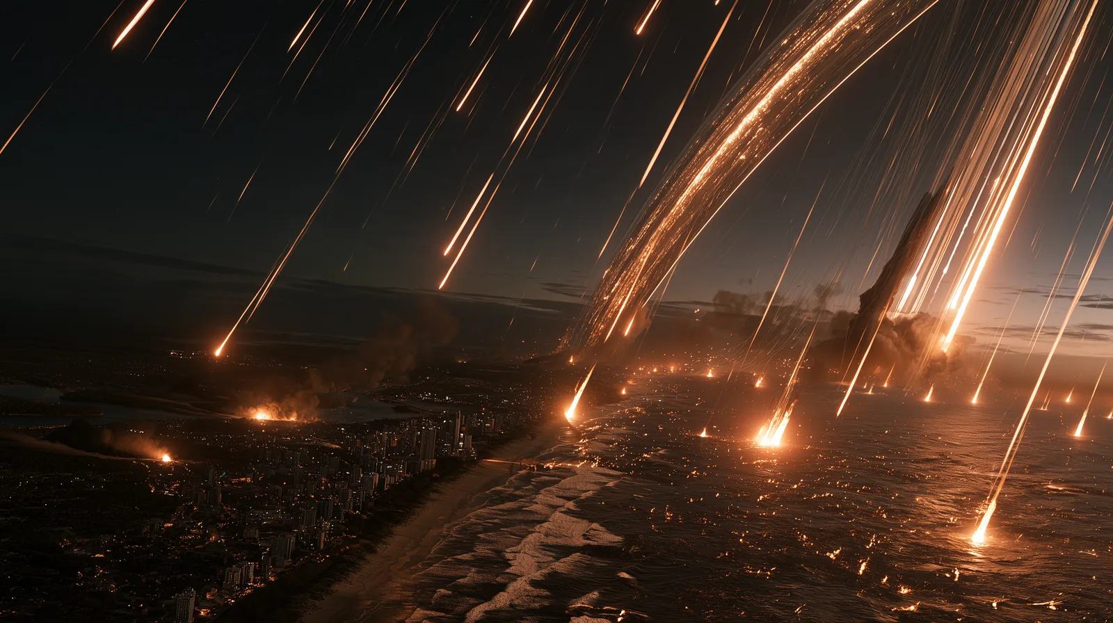 The Fall: burning fragments across the whole sky